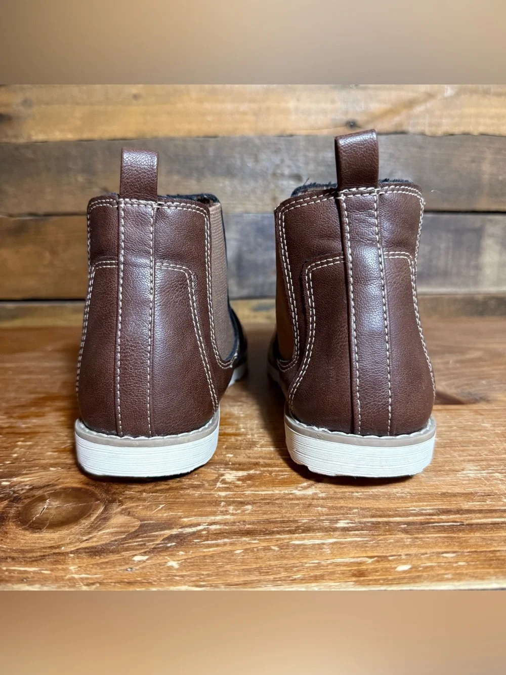 Old Navy Chelsea Boots Kids Size 3 Brown Faux Leather Pull On Ankle Casual